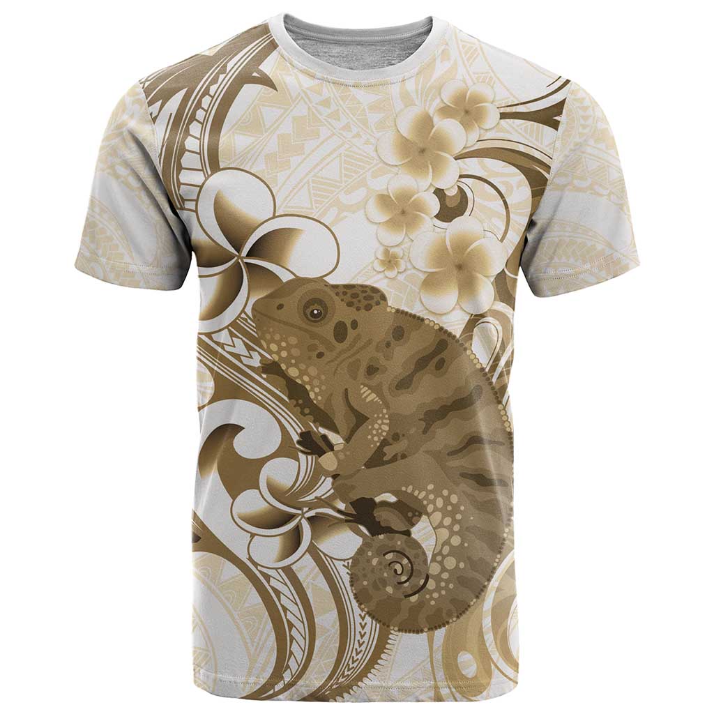 Brown And White Hawaii Chameleon T Shirt Plumeria Polynesian Tribal Art