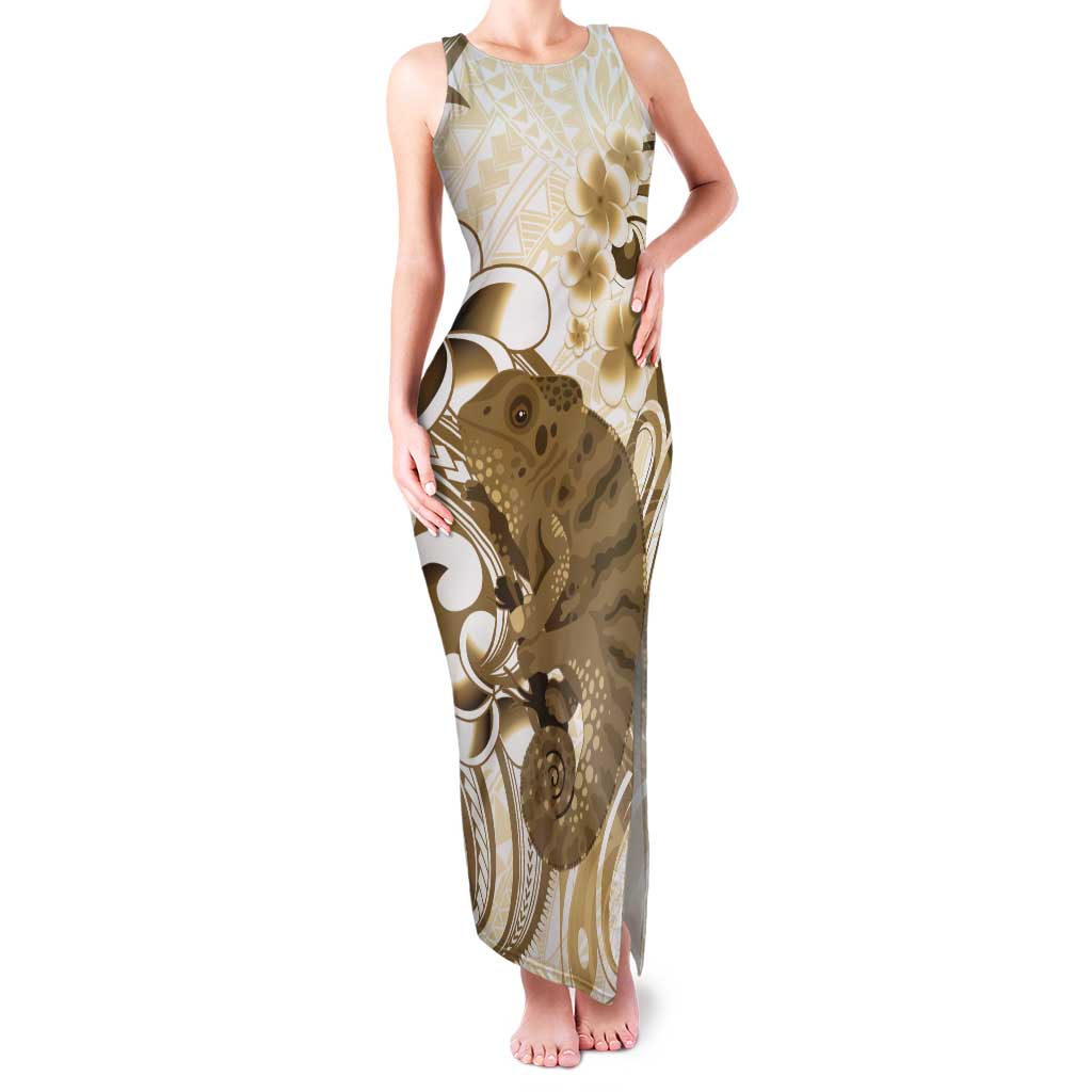 Brown And White Hawaii Chameleon Tank Maxi Dress Plumeria Polynesian Tribal Art LT14 Women Brown - Polynesian Pride