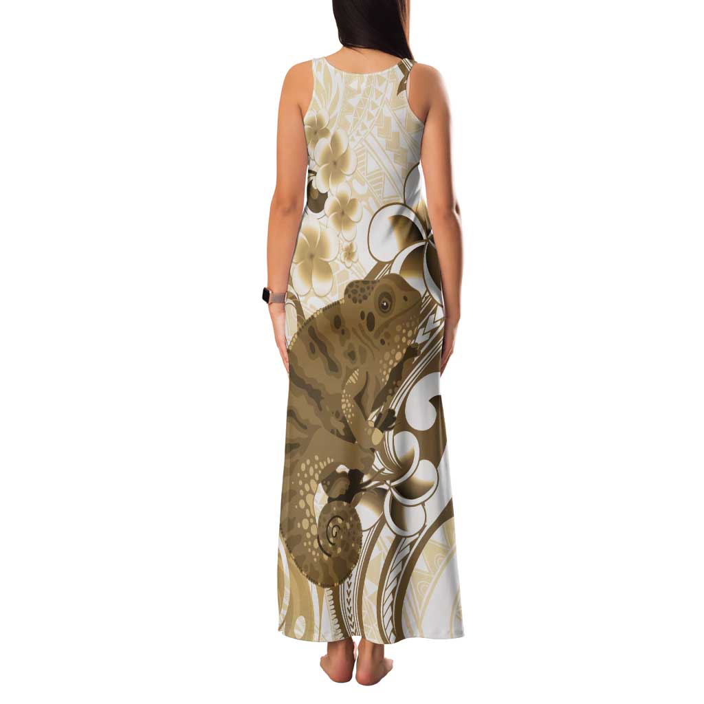 Brown And White Hawaii Chameleon Tank Maxi Dress Plumeria Polynesian Tribal Art LT14 - Polynesian Pride