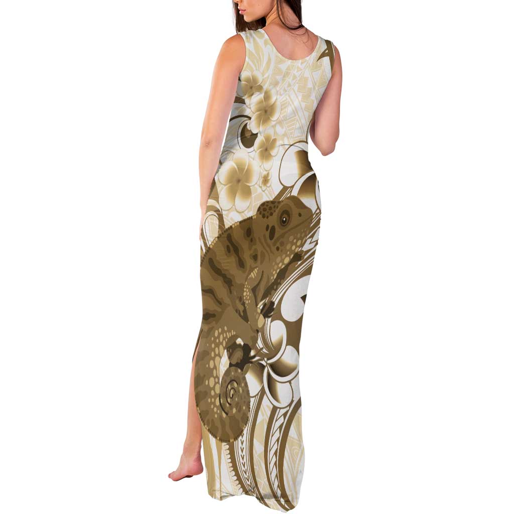 Brown And White Hawaii Chameleon Tank Maxi Dress Plumeria Polynesian Tribal Art LT14 - Polynesian Pride