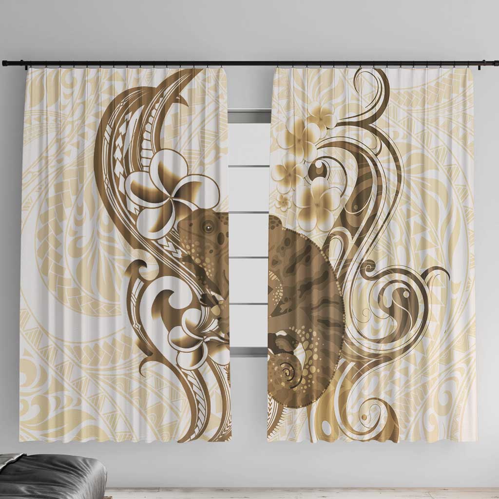 Brown And White Hawaii Chameleon Window Curtain Plumeria Polynesian Tribal Art LT14 With Hooks Brown - Polynesian Pride