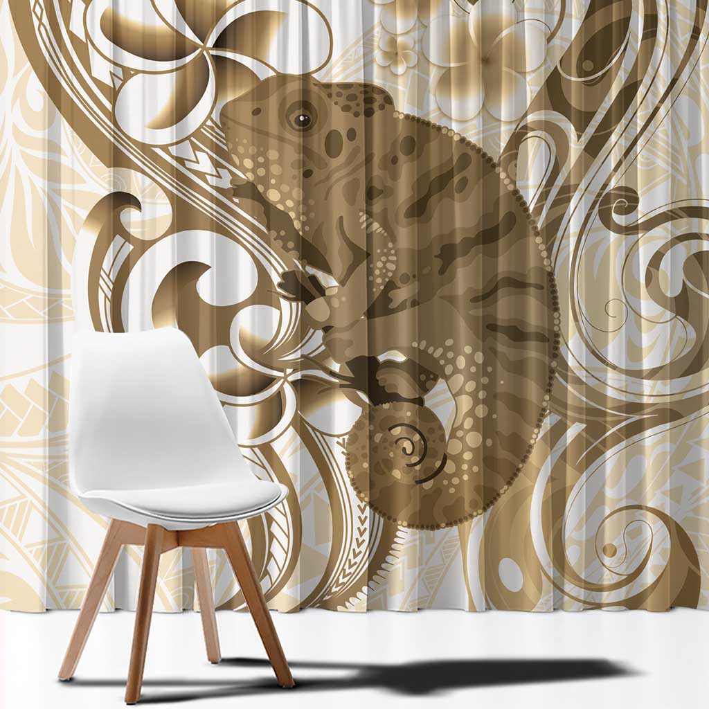 Brown And White Hawaii Chameleon Window Curtain Plumeria Polynesian Tribal Art LT14 - Polynesian Pride