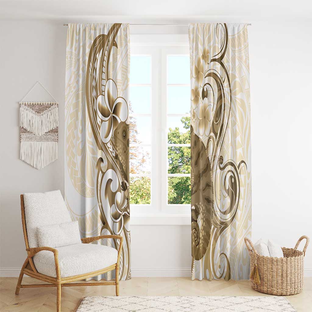 Brown And White Hawaii Chameleon Window Curtain Plumeria Polynesian Tribal Art LT14 - Polynesian Pride