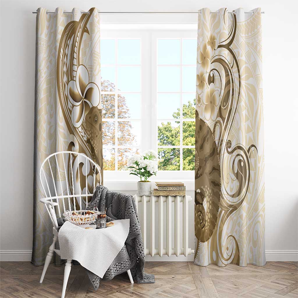 Brown And White Hawaii Chameleon Window Curtain Plumeria Polynesian Tribal Art LT14 - Polynesian Pride