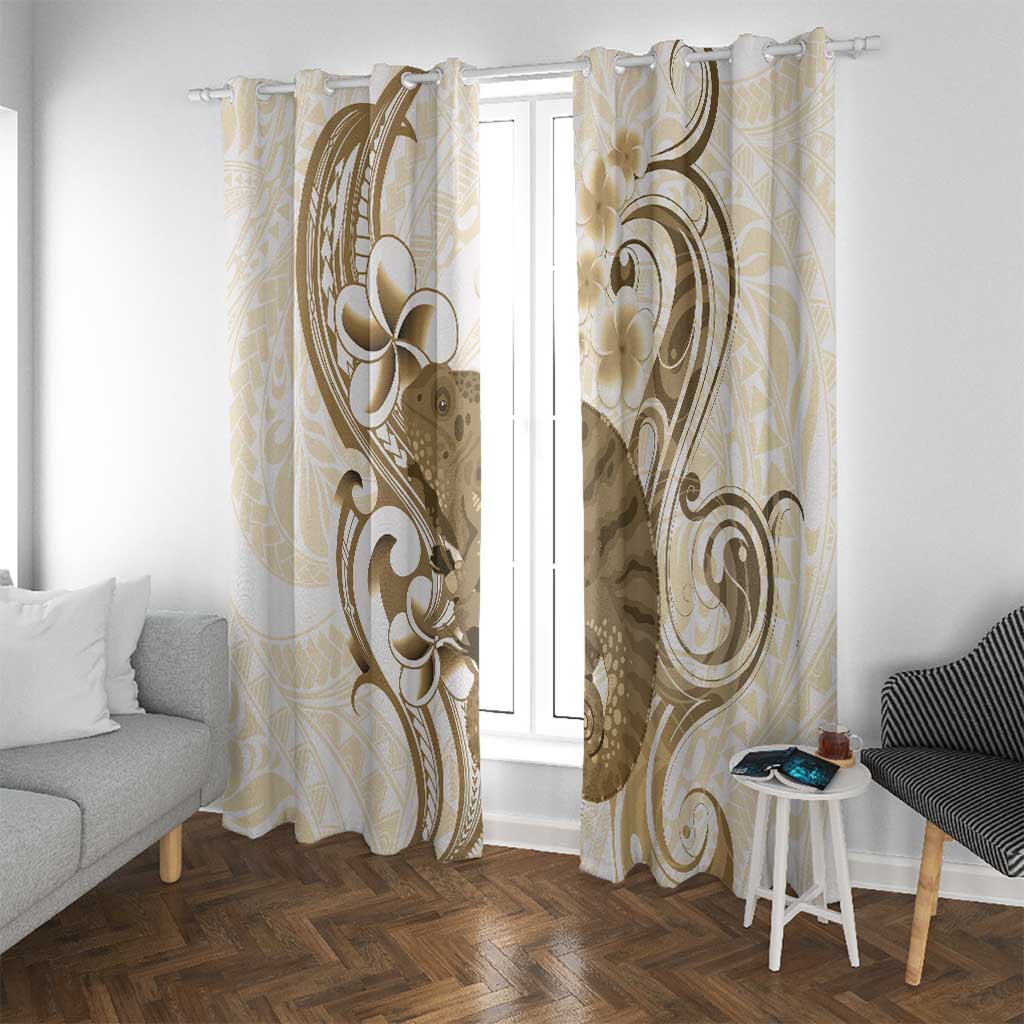 Brown And White Hawaii Chameleon Window Curtain Plumeria Polynesian Tribal Art LT14 With Grommets Brown - Polynesian Pride