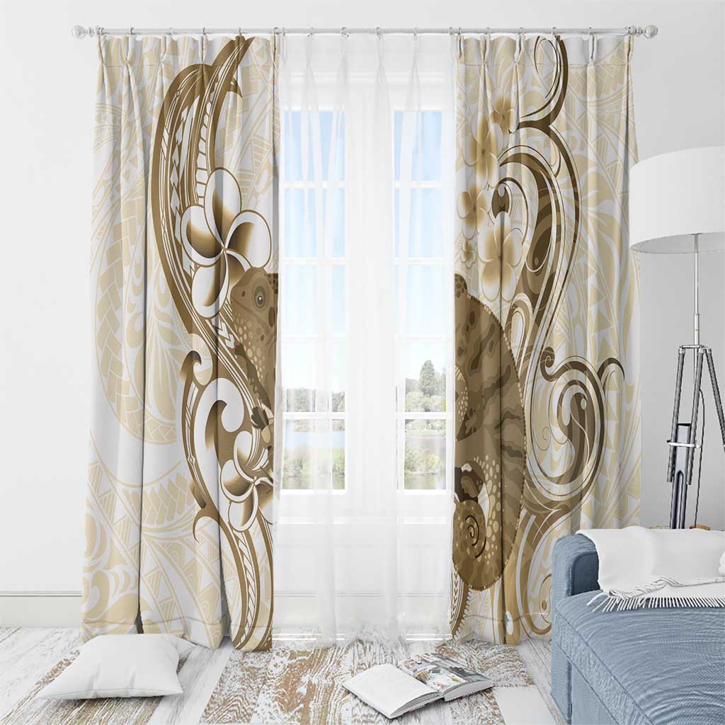 Brown And White Hawaii Chameleon Window Curtain Plumeria Polynesian Tribal Art LT14 - Polynesian Pride