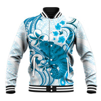 Cyan And White Hawaii Chameleon Baseball Jacket Plumeria Polynesian Tribal Art LT14 Unisex Cyan - Polynesian Pride