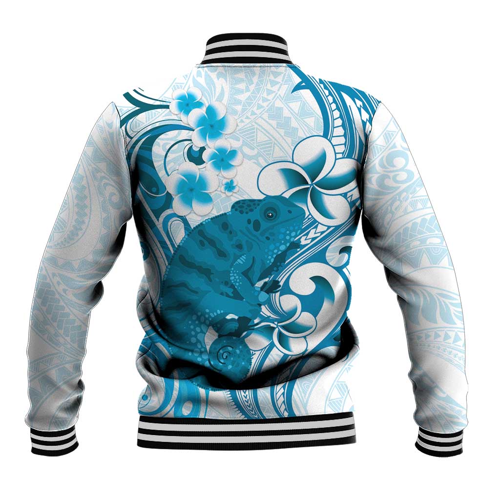 Cyan And White Hawaii Chameleon Baseball Jacket Plumeria Polynesian Tribal Art LT14 - Polynesian Pride