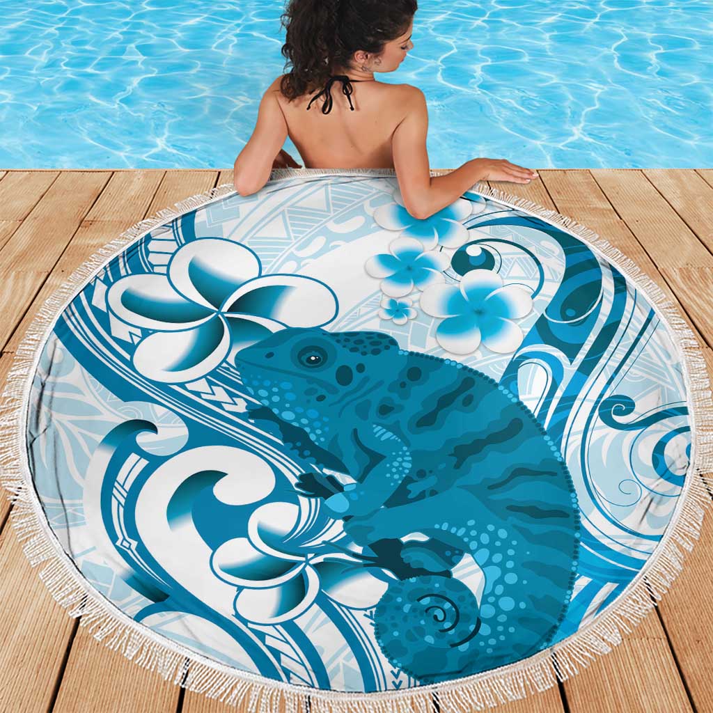 Cyan And White Hawaii Chameleon Beach Blanket Plumeria Polynesian Tribal Art LT14 - Polynesian Pride