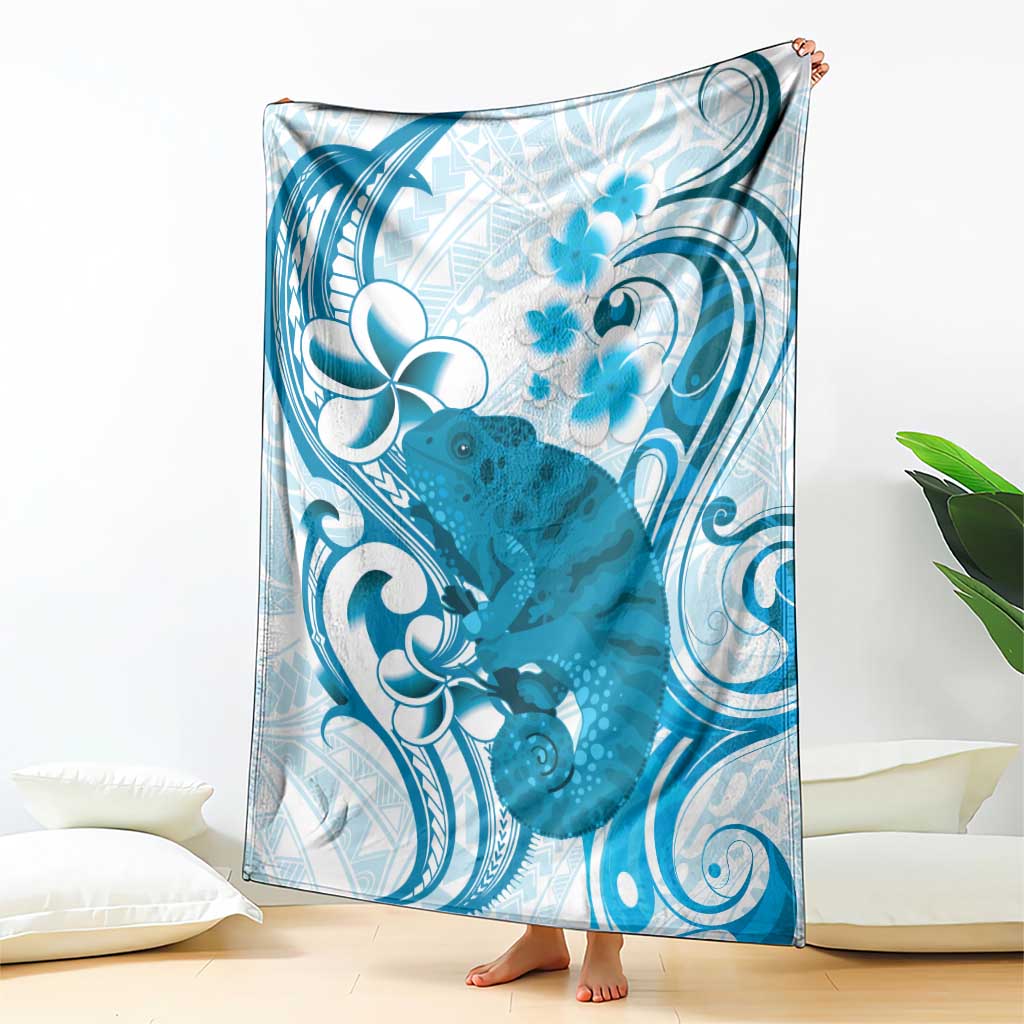 Cyan And White Hawaii Chameleon Blanket Plumeria Polynesian Tribal Art LT14 - Polynesian Pride