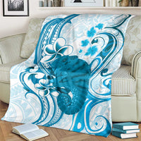 Cyan And White Hawaii Chameleon Blanket Plumeria Polynesian Tribal Art LT14 - Polynesian Pride