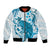 Cyan And White Hawaii Chameleon Bomber Jacket Plumeria Polynesian Tribal Art