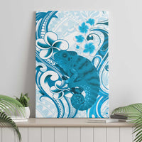 Cyan And White Hawaii Chameleon Canvas Wall Art Plumeria Polynesian Tribal Art LT14 - Polynesian Pride