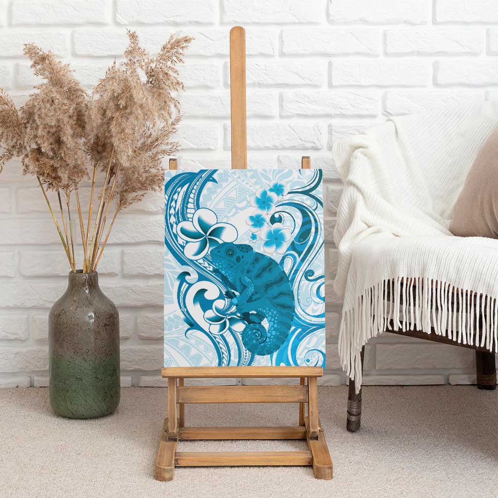Cyan And White Hawaii Chameleon Canvas Wall Art Plumeria Polynesian Tribal Art LT14 - Polynesian Pride
