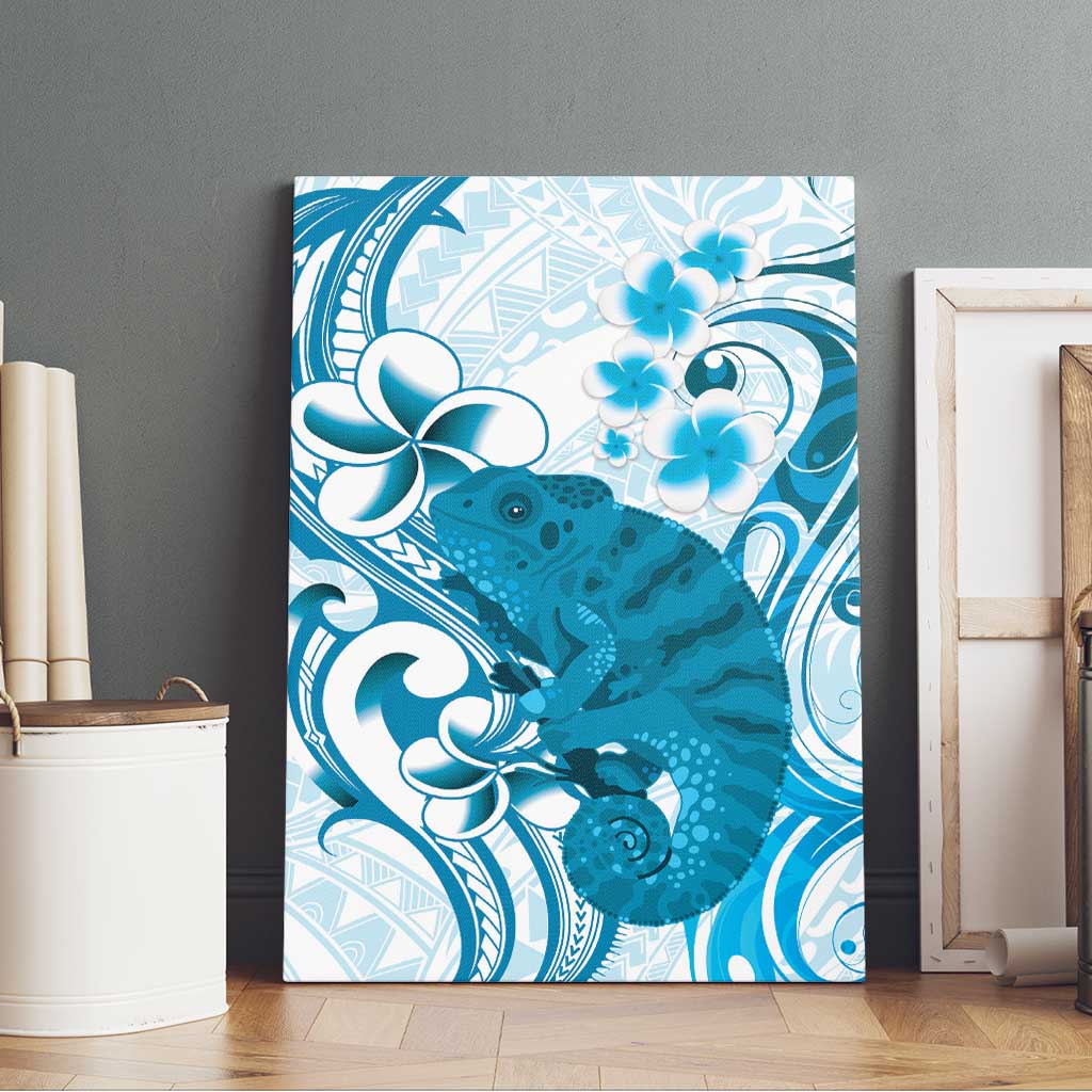 Cyan And White Hawaii Chameleon Canvas Wall Art Plumeria Polynesian Tribal Art LT14 - Polynesian Pride