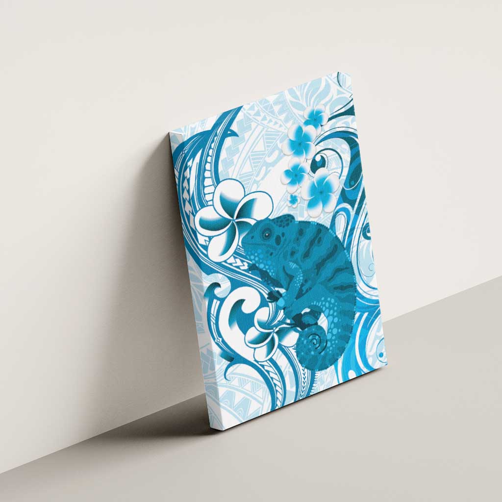 Cyan And White Hawaii Chameleon Canvas Wall Art Plumeria Polynesian Tribal Art LT14 - Polynesian Pride