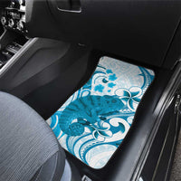 Cyan And White Hawaii Chameleon Car Mats Plumeria Polynesian Tribal Art