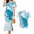 Cyan And White Hawaii Chameleon Couples Matching Mermaid Dress and Hawaiian Shirt Plumeria Polynesian Tribal Art