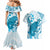 Cyan And White Hawaii Chameleon Couples Matching Mermaid Dress and Hawaiian Shirt Plumeria Polynesian Tribal Art