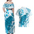 Cyan And White Hawaii Chameleon Couples Matching Off Shoulder Maxi Dress and Hawaiian Shirt Plumeria Polynesian Tribal Art