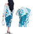 Cyan And White Hawaii Chameleon Couples Matching Off The Shoulder Long Sleeve Dress and Hawaiian Shirt Plumeria Polynesian Tribal Art