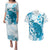 Cyan And White Hawaii Chameleon Couples Matching Puletasi and Hawaiian Shirt Plumeria Polynesian Tribal Art