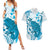 Cyan And White Hawaii Chameleon Couples Matching Summer Maxi Dress and Hawaiian Shirt Plumeria Polynesian Tribal Art