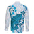 Cyan And White Hawaii Chameleon Family Matching Long Sleeve Bodycon Dress and Hawaiian Shirt Plumeria Polynesian Tribal Art