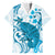 Cyan And White Hawaii Chameleon Family Matching Off The Shoulder Long Sleeve Dress and Hawaiian Shirt Plumeria Polynesian Tribal Art