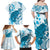 Cyan And White Hawaii Chameleon Family Matching Off Shoulder Maxi Dress and Hawaiian Shirt Plumeria Polynesian Tribal Art