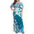 Cyan And White Hawaii Chameleon Family Matching Off Shoulder Maxi Dress and Hawaiian Shirt Plumeria Polynesian Tribal Art