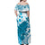 Cyan And White Hawaii Chameleon Family Matching Off Shoulder Maxi Dress and Hawaiian Shirt Plumeria Polynesian Tribal Art