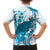 Cyan And White Hawaii Chameleon Family Matching Off Shoulder Short Dress and Hawaiian Shirt Plumeria Polynesian Tribal Art