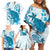 Cyan And White Hawaii Chameleon Family Matching Off Shoulder Short Dress and Hawaiian Shirt Plumeria Polynesian Tribal Art