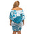 Cyan And White Hawaii Chameleon Family Matching Off Shoulder Short Dress and Hawaiian Shirt Plumeria Polynesian Tribal Art