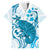 Cyan And White Hawaii Chameleon Family Matching Short Sleeve Bodycon Dress and Hawaiian Shirt Plumeria Polynesian Tribal Art