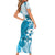 Cyan And White Hawaii Chameleon Family Matching Short Sleeve Bodycon Dress and Hawaiian Shirt Plumeria Polynesian Tribal Art