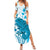 Cyan And White Hawaii Chameleon Family Matching Summer Maxi Dress and Hawaiian Shirt Plumeria Polynesian Tribal Art