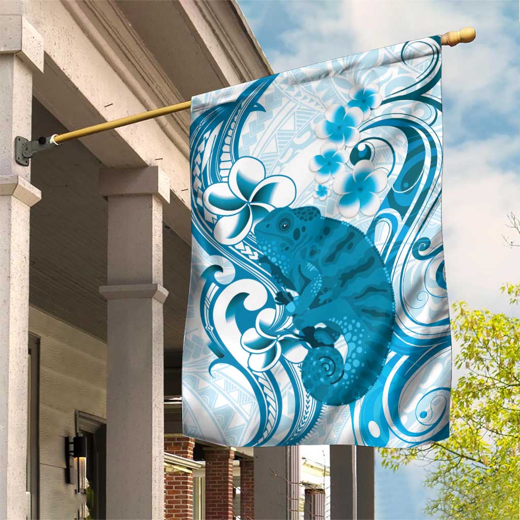 Cyan And White Hawaii Chameleon Garden Flag Plumeria Polynesian Tribal Art LT14 House Flag Cyan - Polynesian Pride
