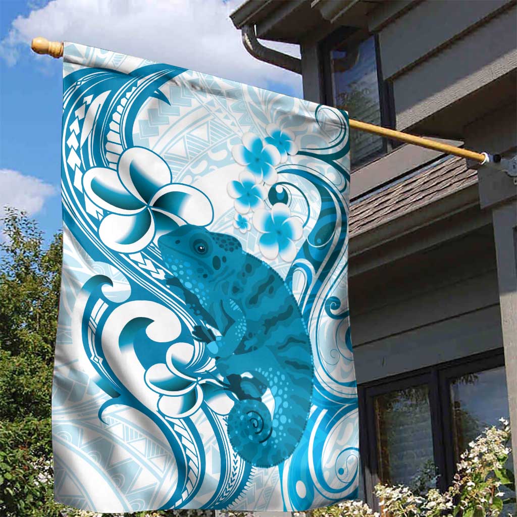 Cyan And White Hawaii Chameleon Garden Flag Plumeria Polynesian Tribal Art LT14 - Polynesian Pride