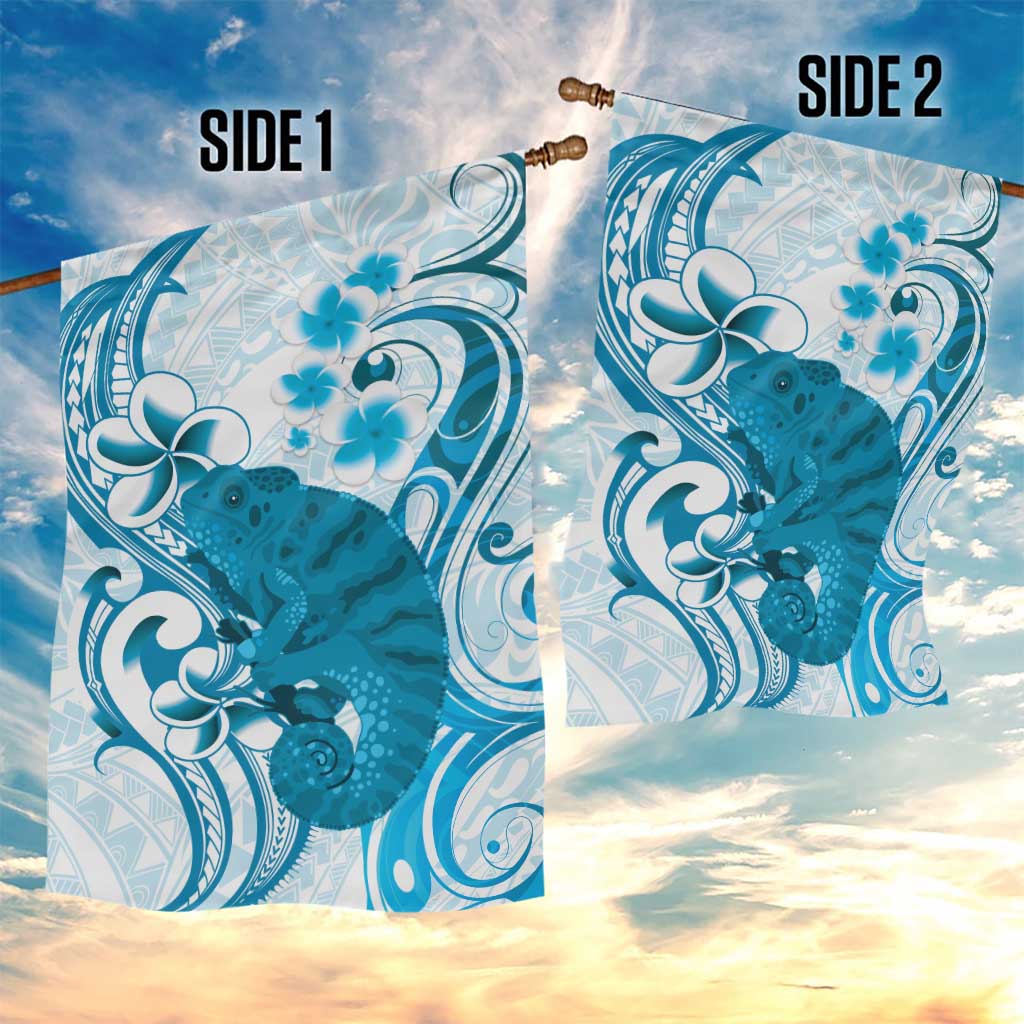 Cyan And White Hawaii Chameleon Garden Flag Plumeria Polynesian Tribal Art LT14 - Polynesian Pride