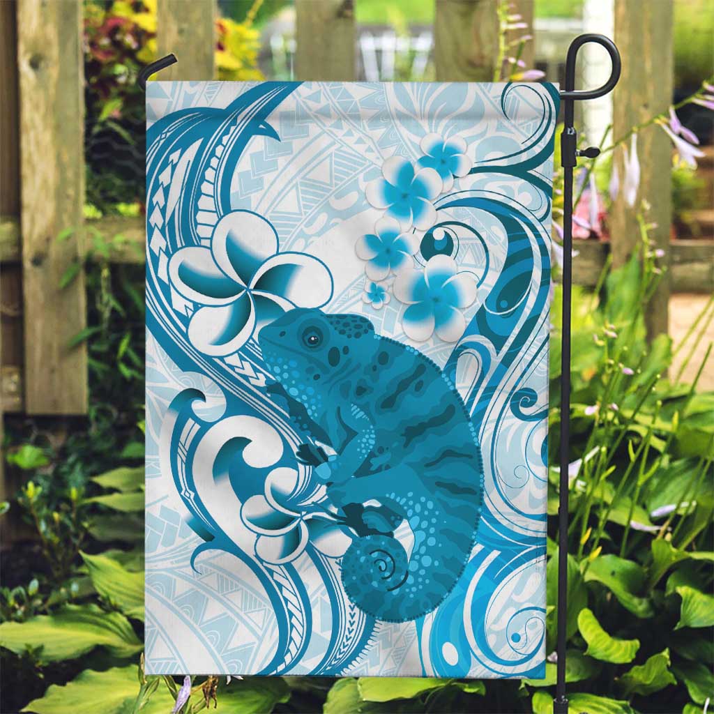Cyan And White Hawaii Chameleon Garden Flag Plumeria Polynesian Tribal Art LT14 Garden Flag Cyan - Polynesian Pride