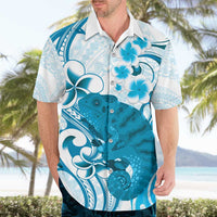 Cyan And White Hawaii Chameleon Hawaiian Shirt Plumeria Polynesian Tribal Art LT14 - Polynesian Pride