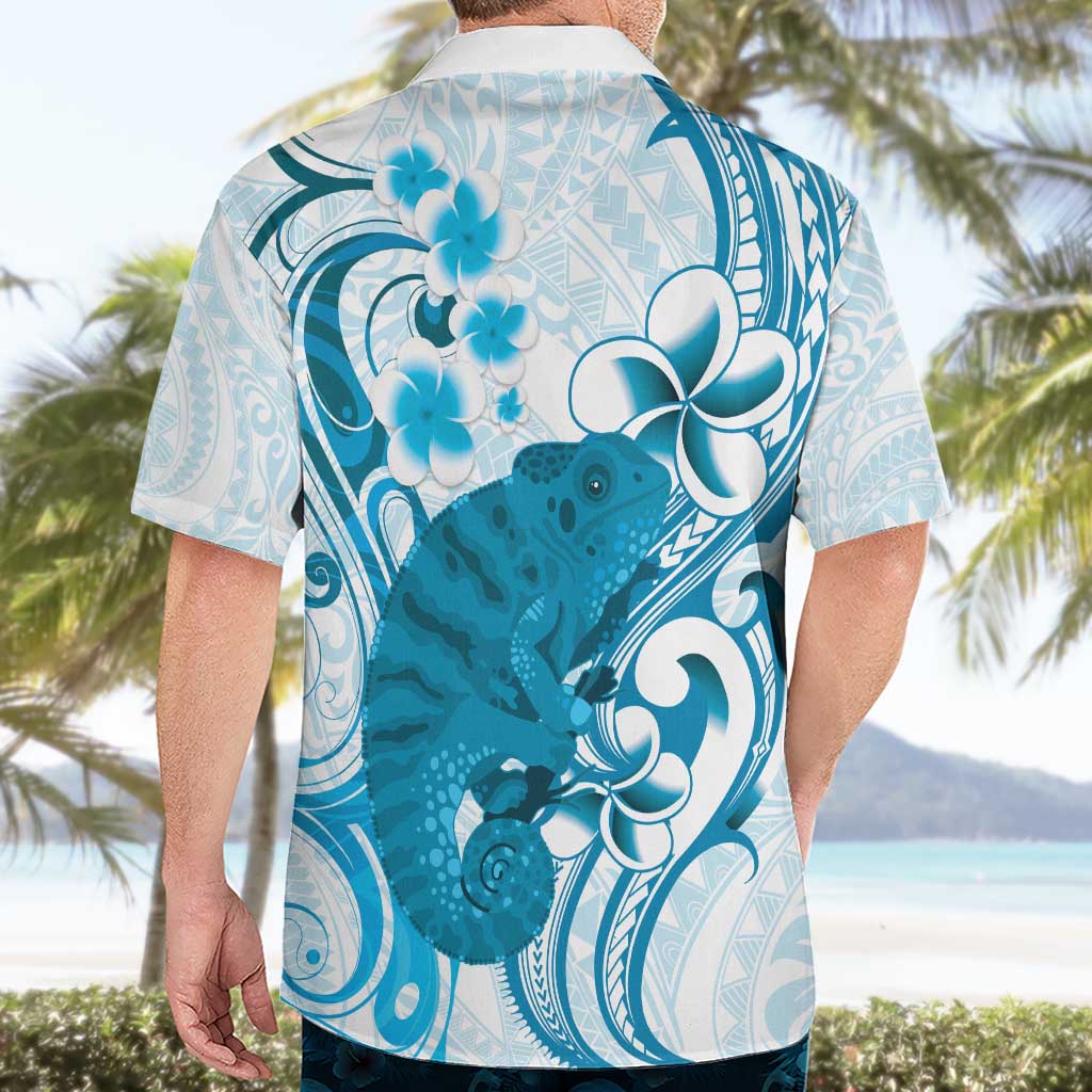 Cyan And White Hawaii Chameleon Hawaiian Shirt Plumeria Polynesian Tribal Art LT14 - Polynesian Pride