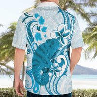 Cyan And White Hawaii Chameleon Hawaiian Shirt Plumeria Polynesian Tribal Art LT14 - Polynesian Pride