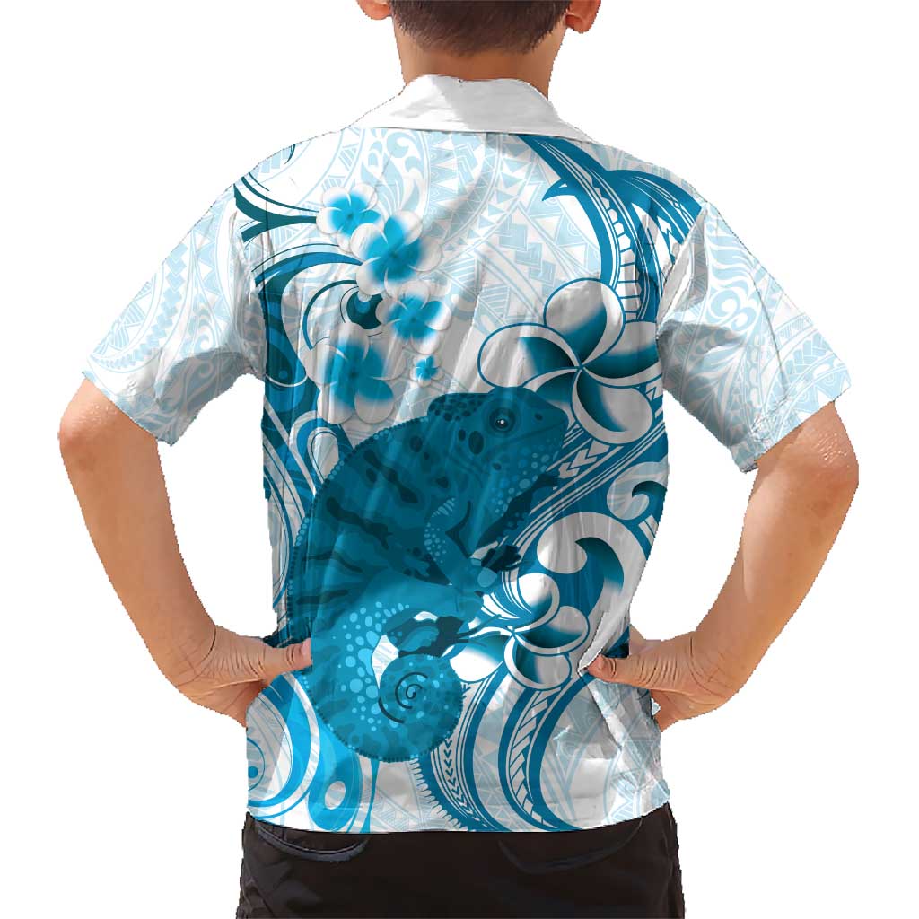 Cyan And White Hawaii Chameleon Hawaiian Shirt Plumeria Polynesian Tribal Art LT14 - Polynesian Pride