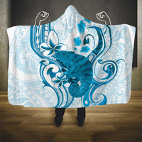 Cyan And White Hawaii Chameleon Hooded Blanket Plumeria Polynesian Tribal Art LT14 - Polynesian Pride