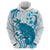 Cyan And White Hawaii Chameleon Hoodie Plumeria Polynesian Tribal Art