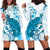 Cyan And White Hawaii Chameleon Hoodie Dress Plumeria Polynesian Tribal Art