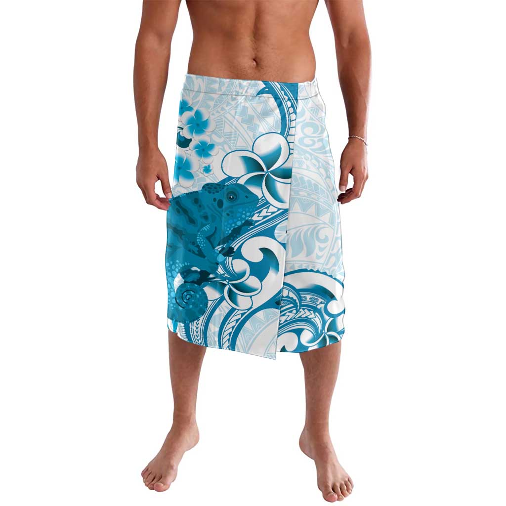 Cyan And White Hawaii Chameleon Lavalava Plumeria Polynesian Tribal Art LT14 Cyan - Polynesian Pride